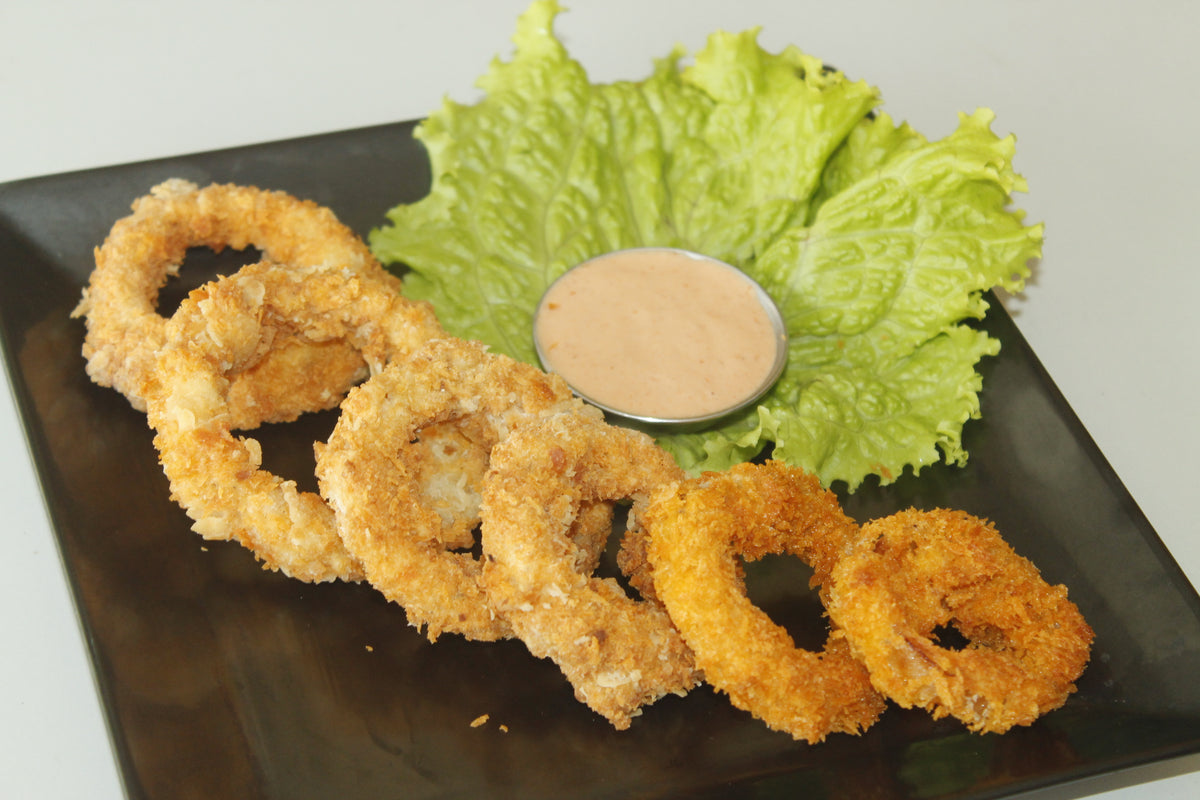 Panko crumb fried onion rings (8) with thousand island sauce Divine