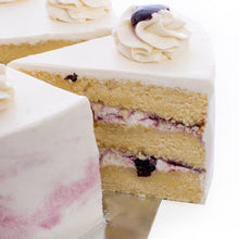 Load image into Gallery viewer, 3 tier Blue Berry ribbon cake with butter cream icing