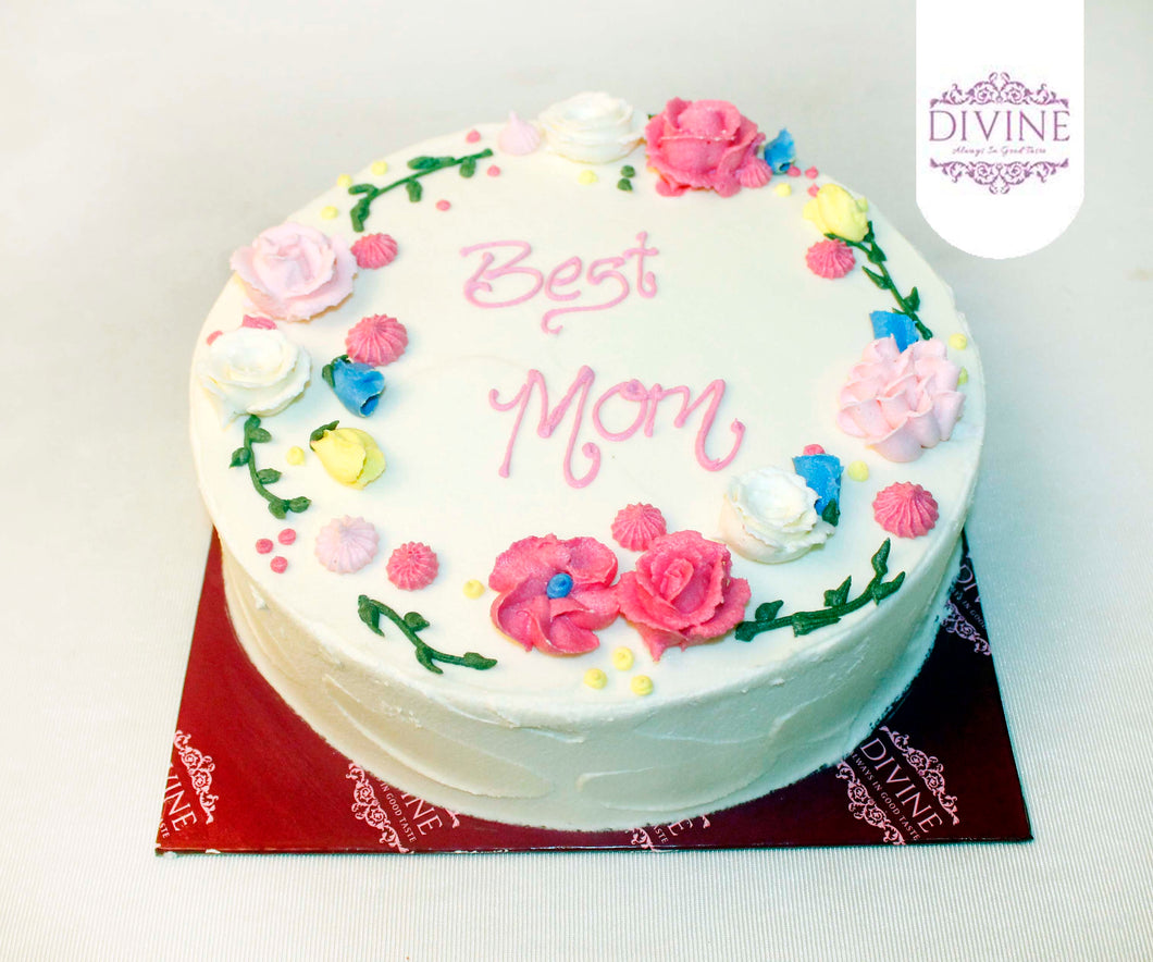 Mother's Day Elegant Best Mom Ribbon Cake